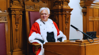 Bailiff of Jersey Robert Mac Rae Robed Seated
